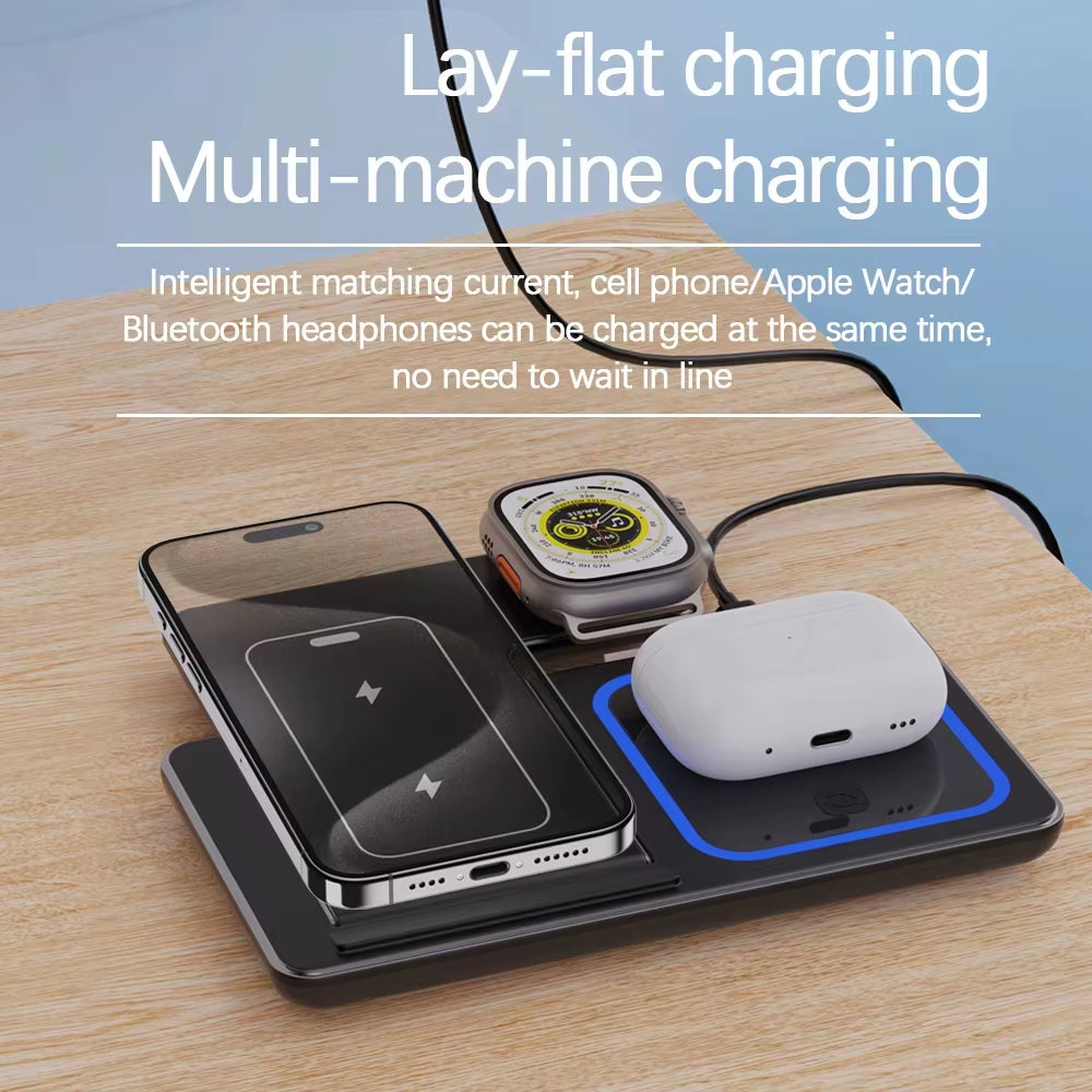 Foldable 3 in 1 Wireless Charger Pad Stand for Iphone 15 14 13 12 8 X XR Apple Watch 8 7 6 Airprods Fast Charging Dock Station